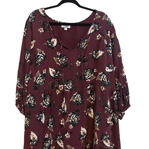 Ryllace Plum Dark Purple Floral Modest Tiered Boho Midi Dress Plus Size 22 - Picture 2 of 10